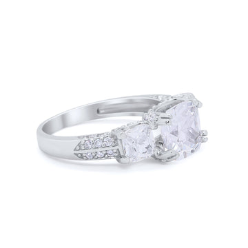 Three Stone Cushion Wedding Ring Simulated Cubic Zirconia 925 Sterling Silver